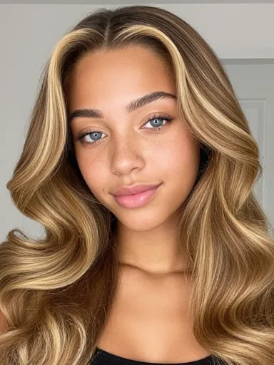 AI-generated mixed-race woman with honey blonde waves — beautiful AI character close-up