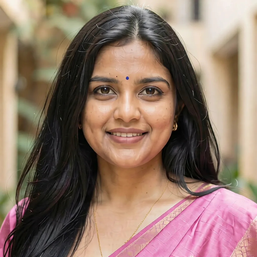 AI-generated Indian woman in pink saree — diverse custom AI character on Ponytale