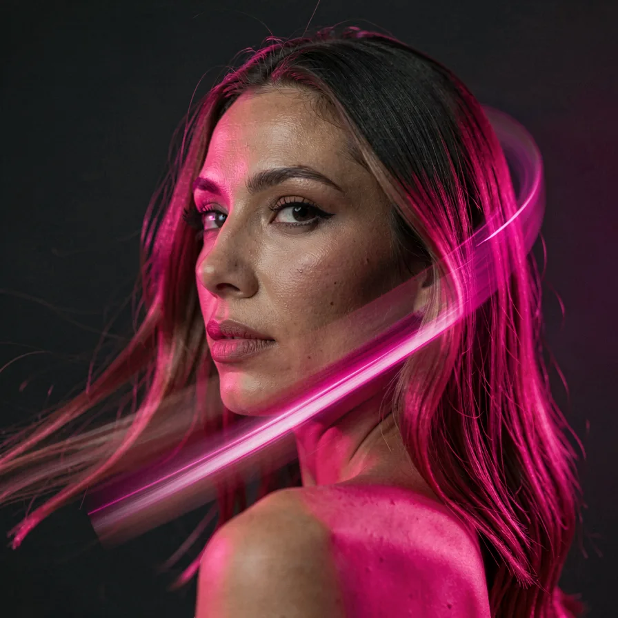 A woman turning with dynamic motion blur, representing generating spicy AI images and video